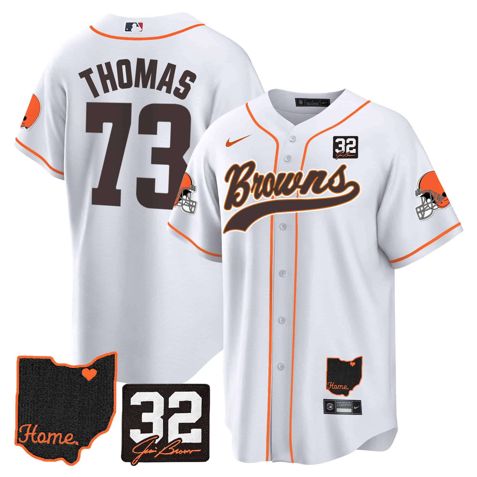 Men Cleveland Browns #73 Thomas White Memorial Home Patch Baseball 2024 Nike NFL Jersey